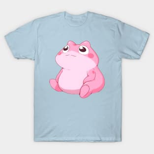 Sitting Chubby Pink Anime Frog In Kawaii Aesthetic T-Shirt